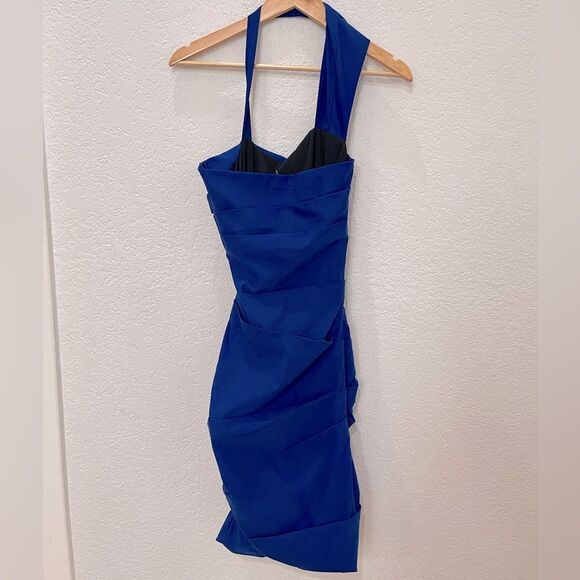 Preen By Thornton Begazzi Midnight Blue Ruched Cocktail Dress Size Large - Picture 8 of 11